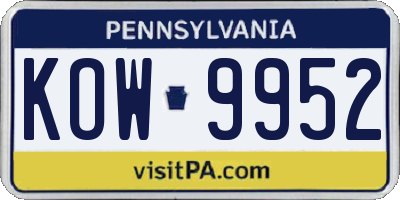 PA license plate KOW9952