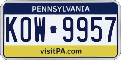 PA license plate KOW9957