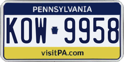 PA license plate KOW9958