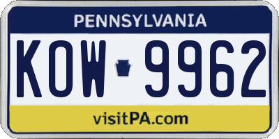 PA license plate KOW9962