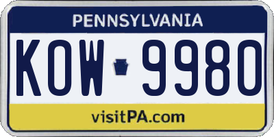 PA license plate KOW9980