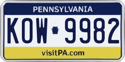 PA license plate KOW9982