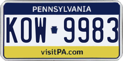 PA license plate KOW9983