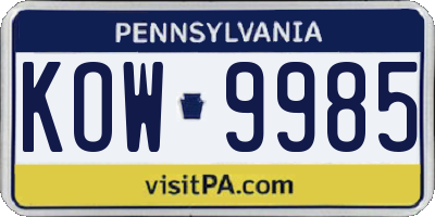 PA license plate KOW9985