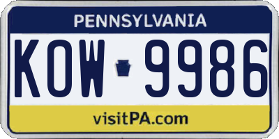 PA license plate KOW9986