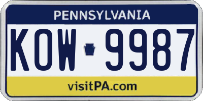 PA license plate KOW9987