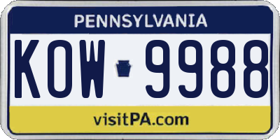 PA license plate KOW9988