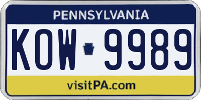 PA license plate KOW9989