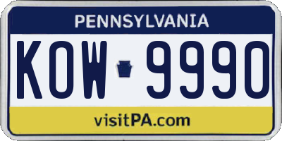 PA license plate KOW9990