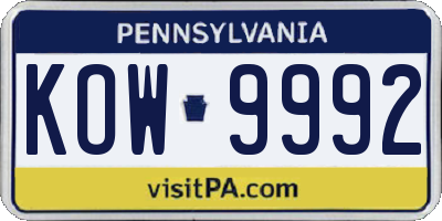 PA license plate KOW9992