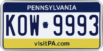 PA license plate KOW9993