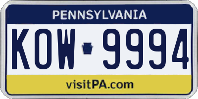 PA license plate KOW9994