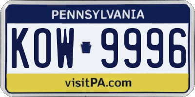 PA license plate KOW9996