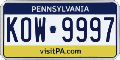 PA license plate KOW9997
