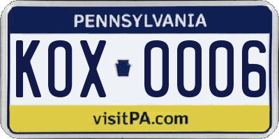 PA license plate KOX0006
