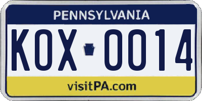 PA license plate KOX0014