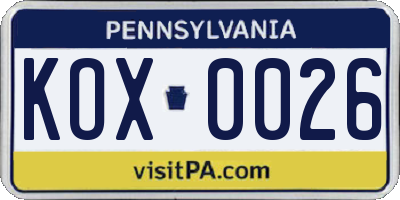 PA license plate KOX0026