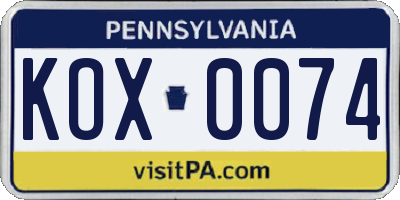 PA license plate KOX0074