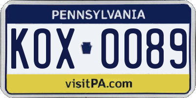 PA license plate KOX0089