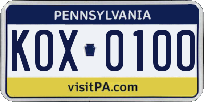 PA license plate KOX0100