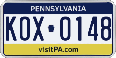 PA license plate KOX0148