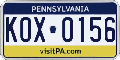 PA license plate KOX0156