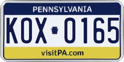 PA license plate KOX0165