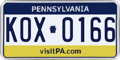 PA license plate KOX0166