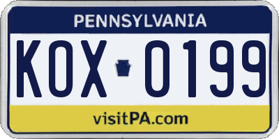 PA license plate KOX0199
