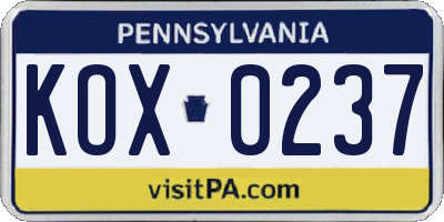 PA license plate KOX0237