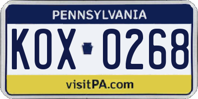 PA license plate KOX0268