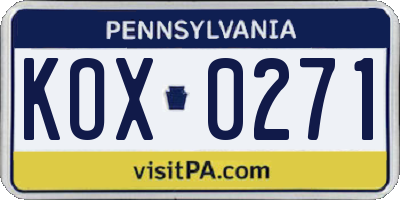 PA license plate KOX0271