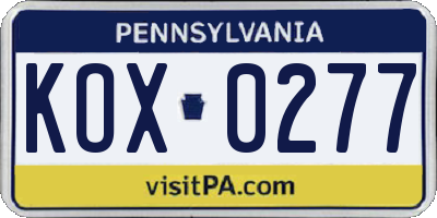 PA license plate KOX0277
