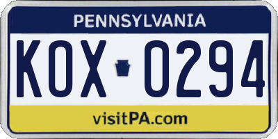 PA license plate KOX0294