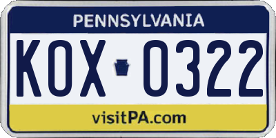 PA license plate KOX0322