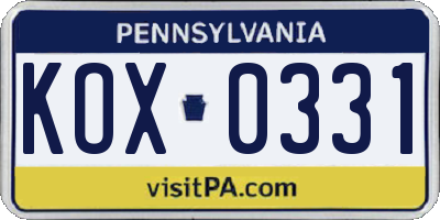 PA license plate KOX0331