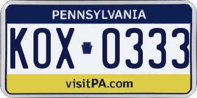 PA license plate KOX0333