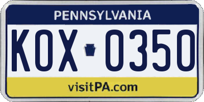 PA license plate KOX0350