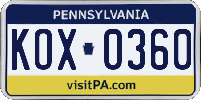 PA license plate KOX0360