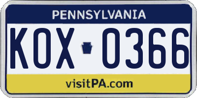 PA license plate KOX0366