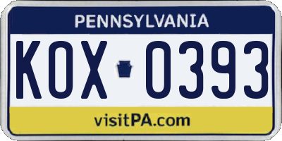 PA license plate KOX0393