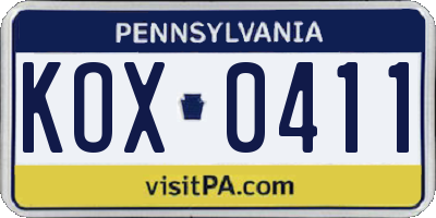 PA license plate KOX0411
