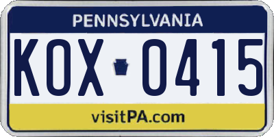 PA license plate KOX0415