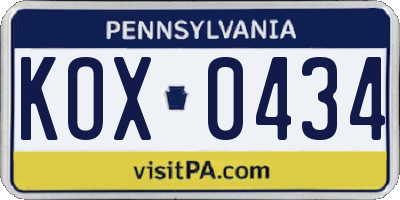PA license plate KOX0434