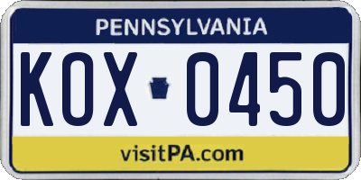 PA license plate KOX0450
