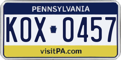PA license plate KOX0457