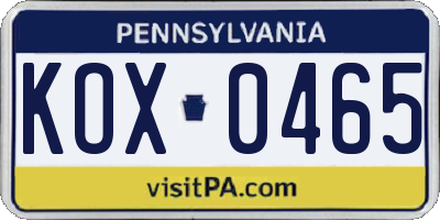 PA license plate KOX0465