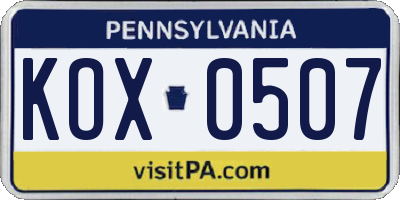 PA license plate KOX0507