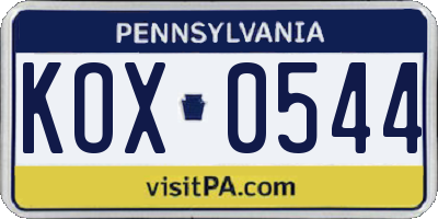 PA license plate KOX0544