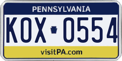 PA license plate KOX0554